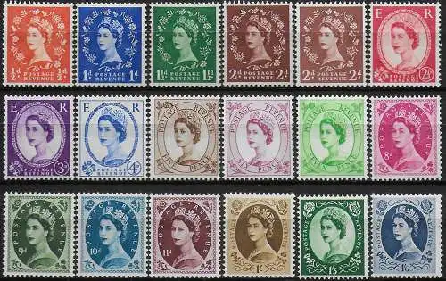 1955-56 Great Britain Elizabeth II 18v. W Edward MNH Unificato n. 287/301