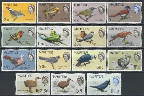 1965 Mauritius Birds 15v. MNH SG n. 317/31