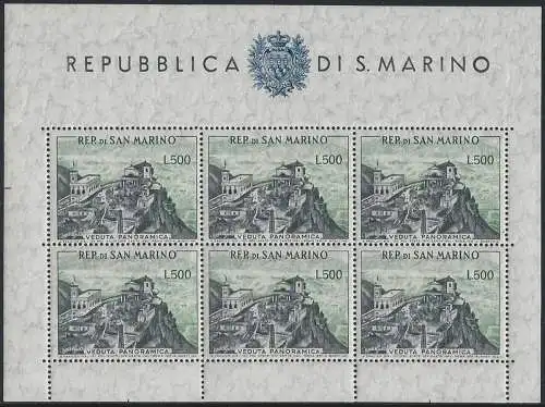 1958 San Marino Panorama Lire 500 MS MNH Sassone n. 18