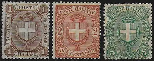 1896-97 Italia Stemma di Savoia 3v. MNH Sassone n. 65/67