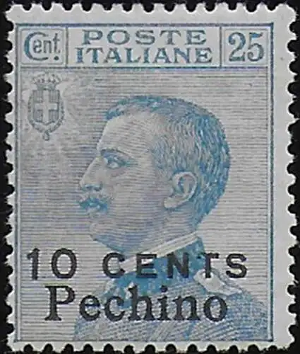 1919 Italia Pechino 10c. on 25c. light blue MNH Sassone n. 28