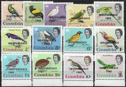 1965 Gambia Birds optd INDEPENDENCE 1965 13v. bf MNH SG n. 215/27