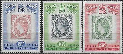 1960 St Lucia Postage stamp Centenary 3v. MNH SG. n. 191/93