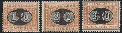 1890-91 Italia segnatasse Mascherine 3v. MNH Sassone n. 17/19