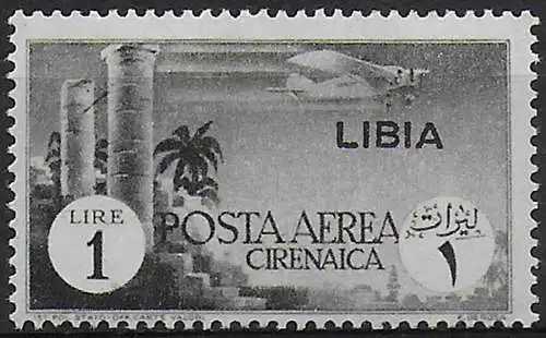 1941 Libia Lire 1 grigio nero airmail mc MNH Sassone n. 52