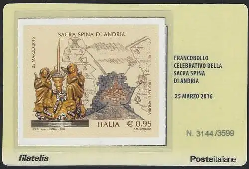 2016 Italia tessera filatelica sacra spina Andria Unif. n. 12