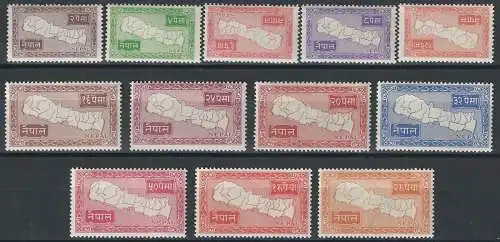 1954 Nepal cartina 12v. MNH Yvert n. 61/72