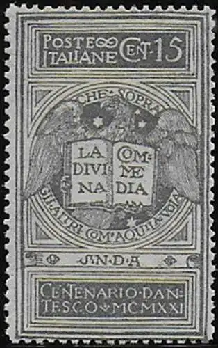 1921 Italia Dante 15c. grigio NE bc MNH Sassone n. 116A