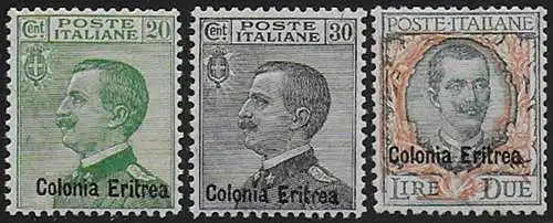 1925 Eritrea VE III 3v. sopr. bc. MNH Sassone n. 93/95