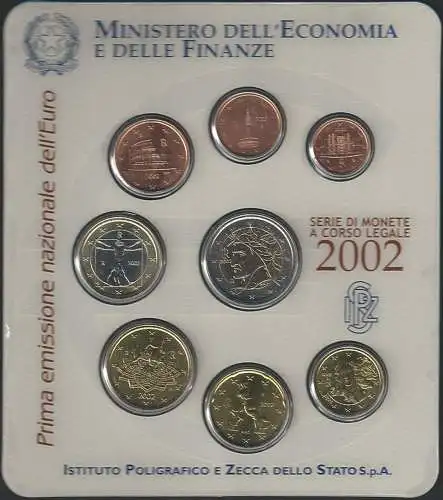 2002 Italia divisionale 8 monete FDC in blister