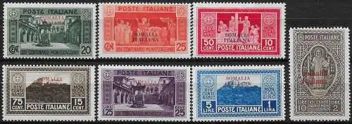 1929 Somalia Montecassino 7v. MNH Sassone n. 123/29