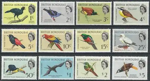 1962 British Honduras uccelli 12v. MNH SG n. 202/13