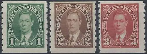 1937 Canada Giorgio VI Coil Stamps 3v. MH SG n. 368/70