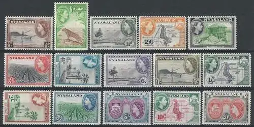 1953-54 Nyasaland Elizabeth II 15v. MNH SG n. 173/87