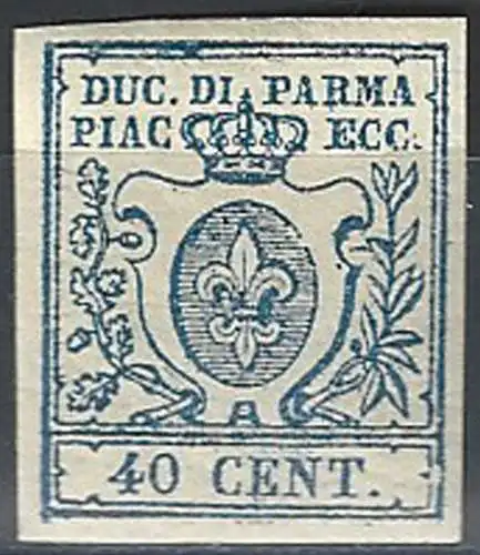 1857 Parma 40c. azzurro scuro MNH Sass n. 11c