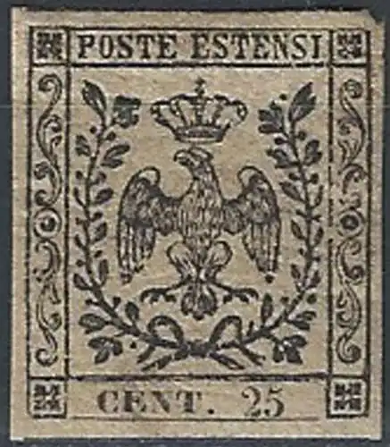 1852 Modena 25c. camoscio stampa oleosa SL Sassone 4c