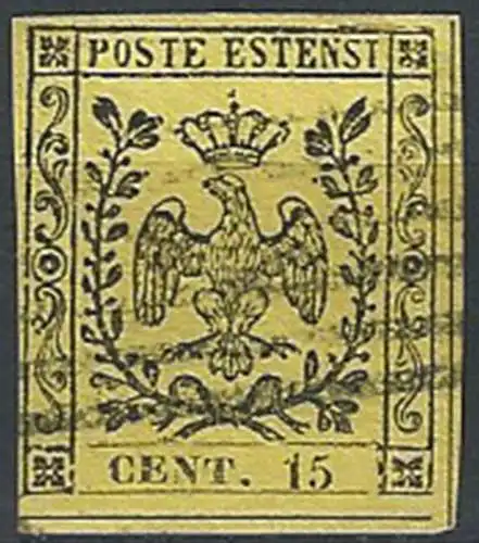 1852 Modena 15c. giallo canceled Sassone n. 3