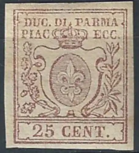 1857 Parma 25c. bruno lilla MNH Sassone n. 10