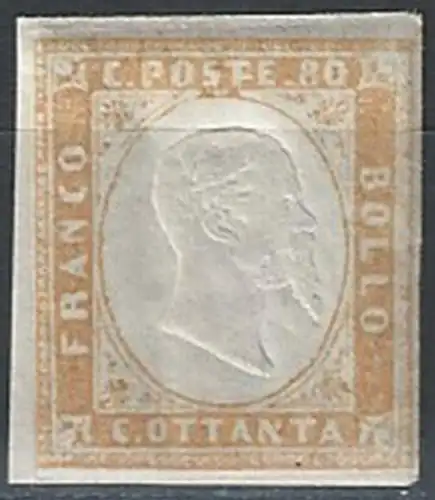 1858 Sardegna 80c. ocra arancio MNH Sassone n. 17b