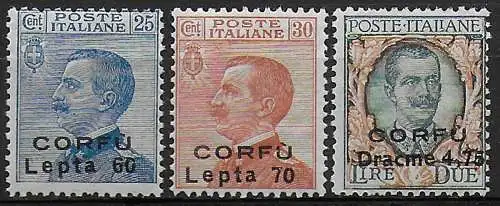 1923 Corfù occupazione italiana 3v. MNH Sassone n. 12/14