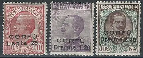 1923 Corfù occupazione italiana 3v. MNH Sassone n. 9/11