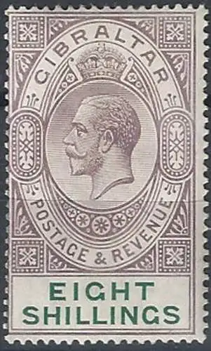 1912 Gibilterra Giorgio V 8s. dull purple and green MNH SG n. 84