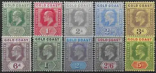 1907-13 Gold Coast Edoardo VII 10v. MH SG n. 59/68