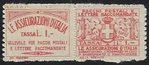 1926 Italia Assicurativi Lire 1 rosso MNH Sassone n. 4