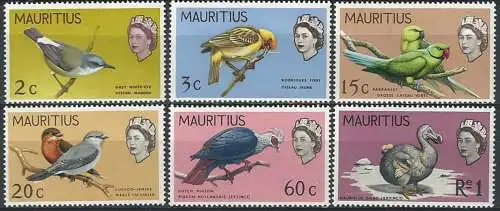 1968 Mauritius birds 6v. MNH SG n. 370/75