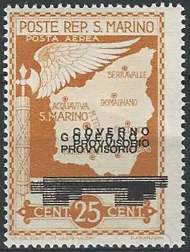 1943 San Marino governo provvisorio 25c. varietà A42aa