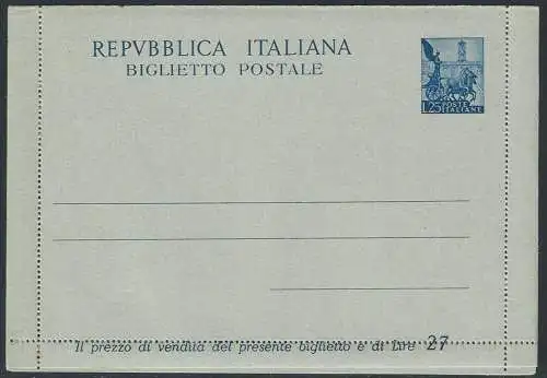 1951 Italia Lire 25 quadriga biglietto postale Fil. n. B44