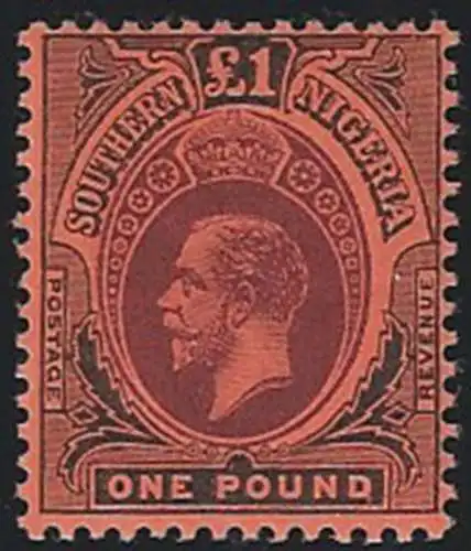 1912 Southern Nigeria £1 purple black/red MNH SG n. 56