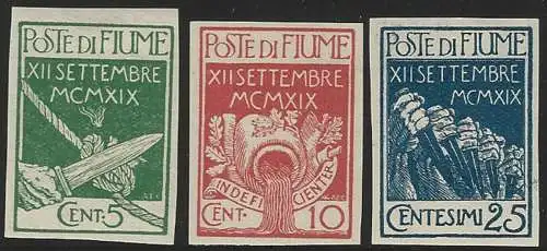 1920 Fiume Legionari 3v. ND MH Sassone n. 127b/28b+130ab euro 1140,00