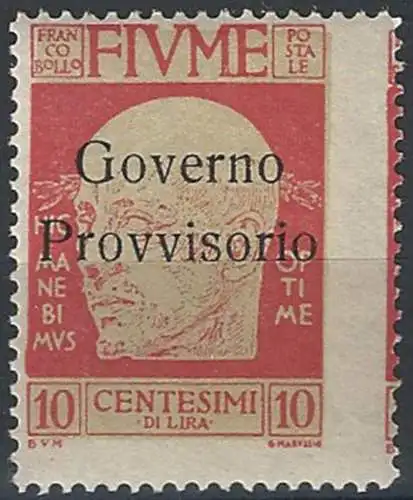 1921 Fiume governo provvisorio 10c. varietà MNH Sassone n. 176