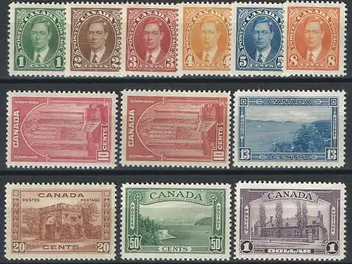 1937-38 Canada Giorgio VI 12v. MNH SG n. 357/67+363a