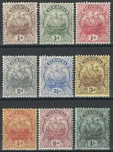 1910-25 Bermuda Sailing ship 9v. MH SG n. 44/52