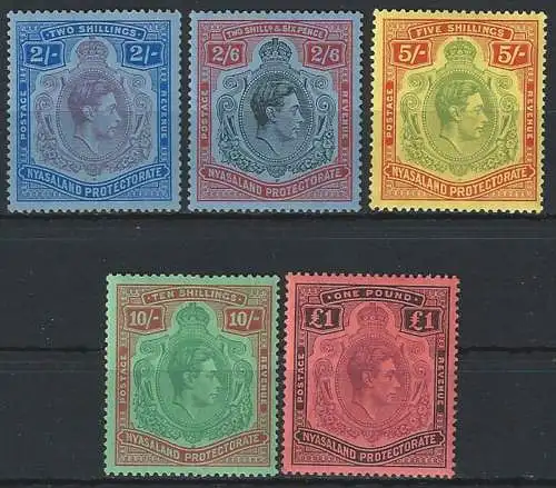 1938-44 Nyasaland Giorgio VI 7v. MNH SG. n. 139/43