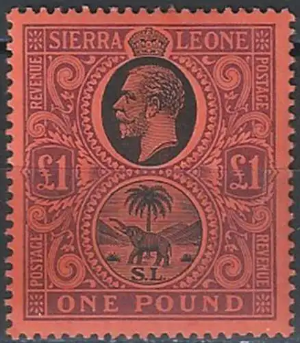 1912-21 Sierra Leone 1£ black and purple-red MH SG n. 128