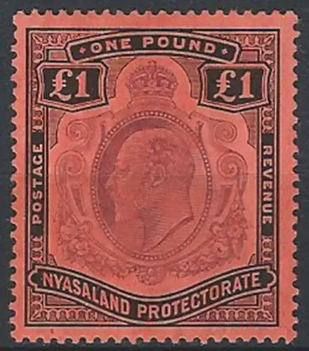 1908 Nyasaland Edoardo VII £1 purple and black-red MNH SG n. 81