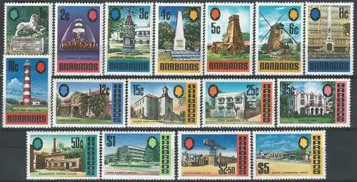 1970-71 Barbados monuments 16v. MNH SG n. 399/414