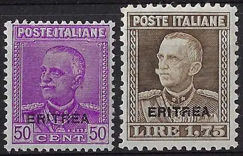 1928-29 Eritrea VE III 2v. sopr. bc. MNH Sassone n. 136/137