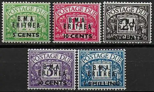 1948 Eritrea B.M.A. Segnatasse 5v. MNH Sass. n. 1/5