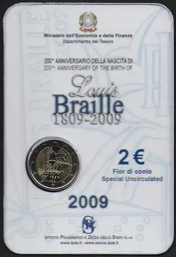 2009 Italia euro 2,00 Louis Braille FDC-BU