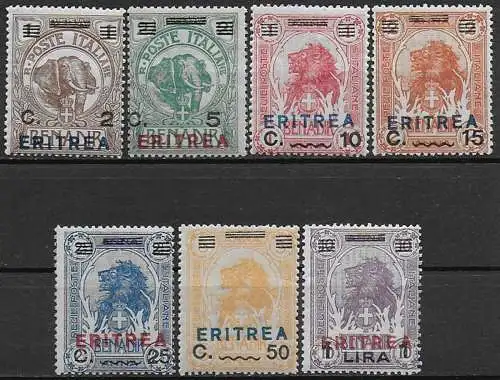 1924 Eritrea elefante e leone 7v. MNH Sassone n. 80/86