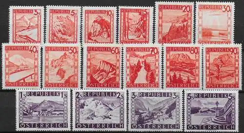 1947-48 Austria vedute 16v. MNH Unif. 697/711