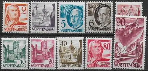 1948-49 Germania Wurttemberg 10v. MNH Unif n. 28/37