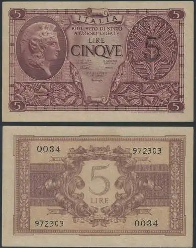 1944-46 Lire 5 Atena Elmata FDS BI 65 Alfa