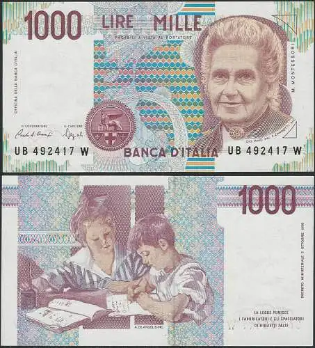 1991 Italia Lire 1.000 Maria Montessori FDS Rif. BI 58B Gigante