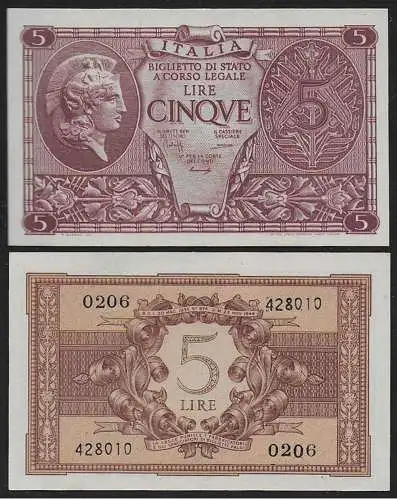 1944-47 Lire 5 Atena elmata FDS BI 66 Alfa