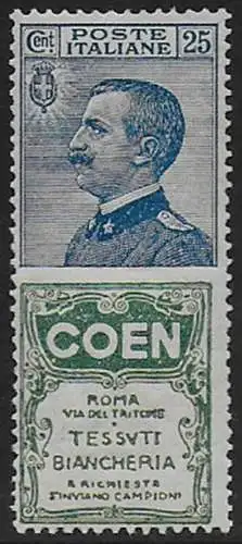 1925 Italia Pubblicitari 25c. Coen bc MNH Sassone n. 5